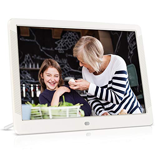 10 Inch Digital Picture Frame, toberto 16:9 Digital Photo Frame 1920x1080 IPS Screen Electronic Picture Frame Support 1080P Video, Music, Auto Rotate, Slideshow, Remote, Calendar, Time (White)