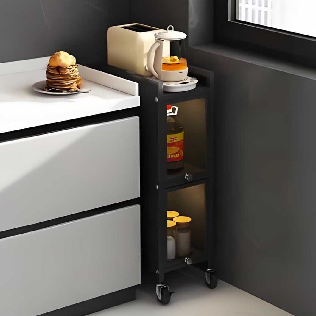 3-Tier Rolling Kitchen Cart Slim Storage nizer with Wheels Narrow Spice Rack & Bathroom Cabinet Space-Saving Pantry & Dining Room Solution (9.8"x15.7"x32.2")
