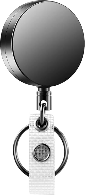 Heavy Duty Badge Reel, Retractable Badge Clip,Upgrade Retractable Badge Holders,Premium Heavy Duty Metal ID Badge Holder with Belt Clip Key Ring for Name Card Keychain (1)