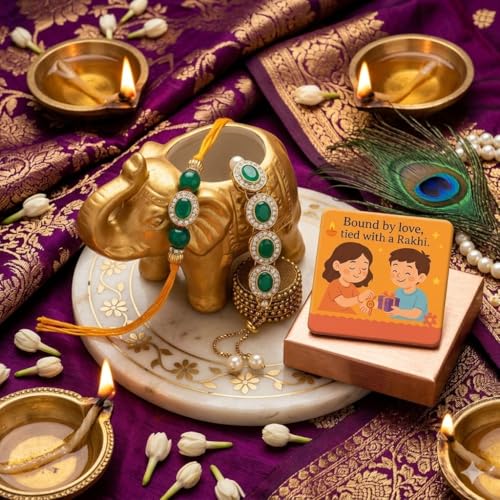 Image of SAUDEEP INDIA Decorative Fridge Magnet for Refrigerator Decor | Free Green Stone Couple Lumba Rakhi Set for Bhaiya Bhabhi | Raksha Bandhan Gift Combo Festive Home Decor