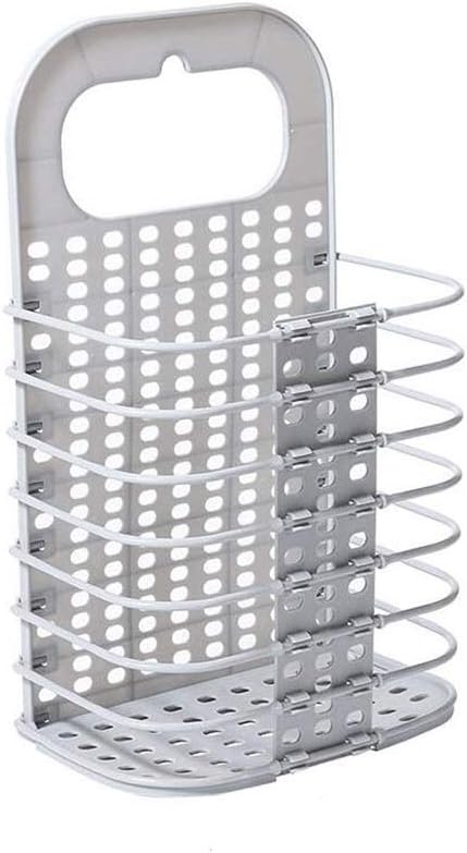 Bathroom Shelf - Folding Storage Wall Hanging Laundry Basket Household Plastic Rack(Gray)