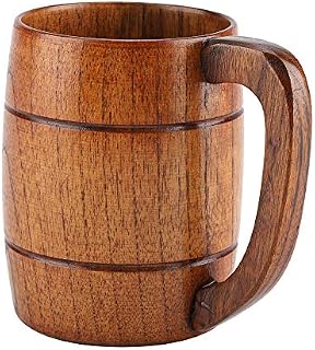 BYARSS Natural Wooden Classic Wood Beer Cup Retro Big Capacity Tea Water Classic Wood Drinking Mug for Wine Beer Water Milk Coffee with Handle