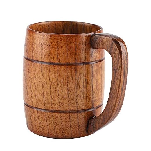 Taza de cerveza de madera, taza de cerveza de madera natural Taza de bebida de madera clásica retra grande del agua del té con la taza de cerveza del regalo de boda de la jarra de madera de la manija