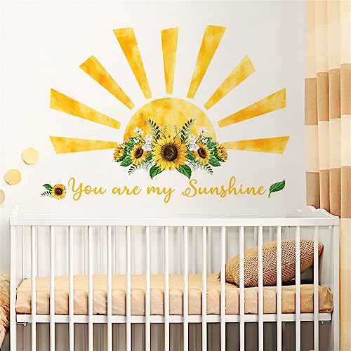 Image of WOHAHA Large Boho Half Sun Wall Decals Watercolor Sunflower Quotes Wall Decor Stickers Removable Murals Peel and Stick Kids Children Baby Boys Girls Nursery Bedroom Playroom Wall Art Decoration