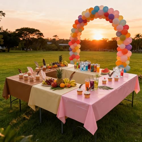 Image of CIEOVO 15 Pcs Boho Tablecloths, Gradient Brown Neutral Disposable Plastic Table Cover Waterproof Table Cloth for Birthday Bridal Baby Shower Wedding Party Tables Decoration Supplies