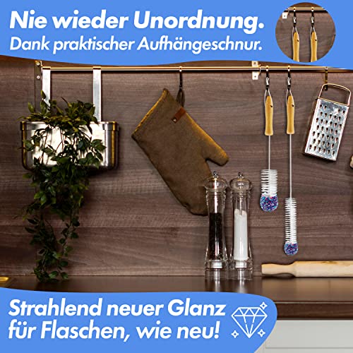 Flaschenbürste mit weicher Flauschbommel [45+35] - Die Lösung für eine kratzfreie & mühelose Reinigung von Sodastream Babyflaschen UVM - Dein Universal Flaschenreiniger für alle Öffnungen