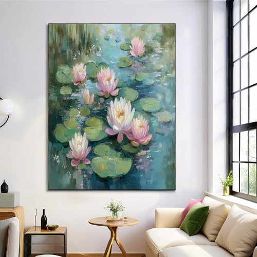 Tableau impressionniste nénuphars grand format pour évader l'esprit dans le salon