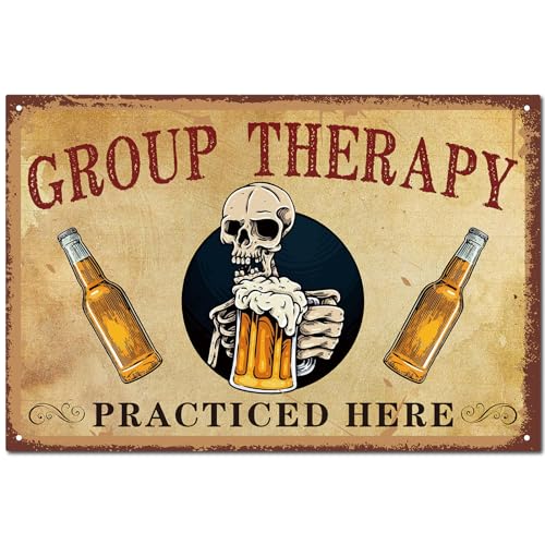 CREATCABIN boisson Vintage métal étain panneau rétro étain affiche décor Mural peinture Plaque fer panneau Art Mural suspendu pour café Bar Pub bière cuisine 12x8 inch-thérapie de groupe pratiquée ici