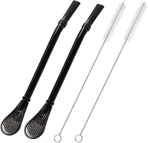 Pajitas de acero inoxidable con cuchara de filtro, paquete de 2 pajitas de té, bomba de yerba mate, barra agitadora de café para té helado, cóctel,