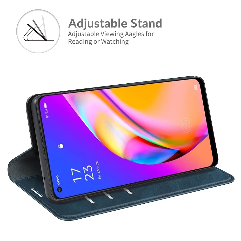 Custodia A Libro Fertuo Per OPPO A94 5G In Pelle PU Con Portafoglio E Supporto Magnetico Blu - 4