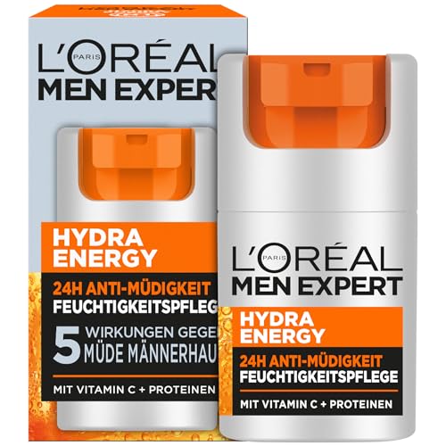 L'Oréal Men Expert Hydra Energy Soin du visage contre la peau fatiguée pour homme Crème hydratante 24H anti-fatigue pour homme avec vitamine C et protéines 1 x 50 ml