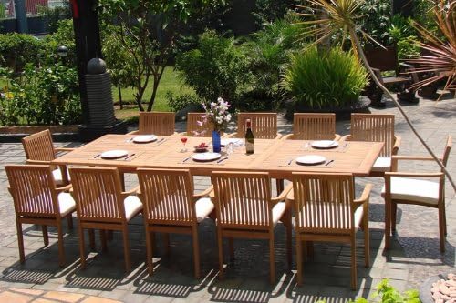 New 9 Pc Luxurious Grade-A Teak Dining Set - 94" Rectangle Table and 8 Lua Stacking Arm Chairs #WHDSLUd