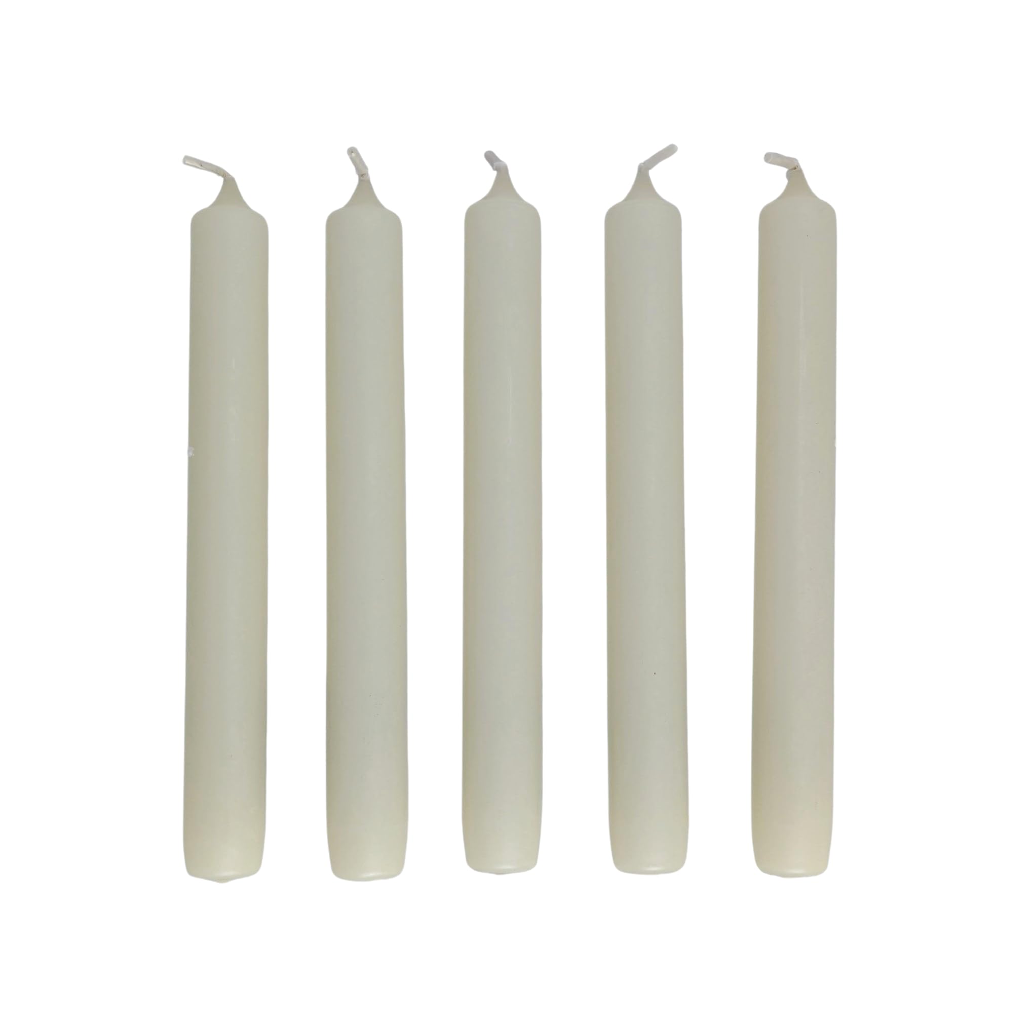 Solid Colour Dinner Candles, Pack of 5 Handmade Candles 20cm x 2cm Rustic Look Bistro Style Taper Candles (Ivory)