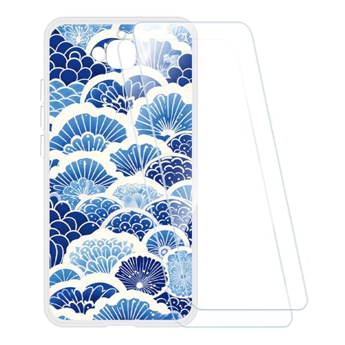 ESACMOT Custodia Stampata + 2 Pellicole Vetro Temperato Compatibile con Huawei Y6 Pro, Cover Morbida Antiurto e Film HD Chiaro (Onda)