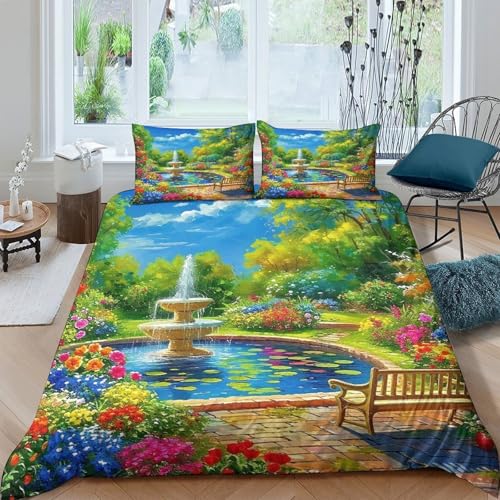 Parure housse de couette paysage 3D en microfibre douce premium avec fermeture éclair cachée - 3