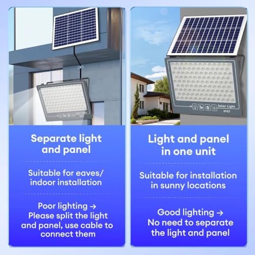 Image of XERGY 100W Solar LED Flood Light with Remote, 270 LEDs - IP67 Waterproof Outdoor Wall Lamp, Dusk to Down Sensor, 2000mAh Battery Security Light for Garden, Yard, Fence, Driveway (5m Cable Included)