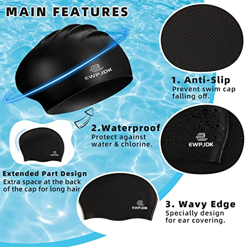 Ewpjdk Swim Cap Kids For Long Hair Swim Caps For Women Swimming Soul Cap Swimming Cap For Women Adult Men Kids Swim Cap Youths Kids Boys Girls (Black & Blue) #TOP5
