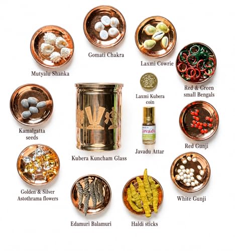 JaiRaj Collections Complete Vara Laxmi Pooja Kit, 11 Items with 5 Pieces Each, Kubera Kuncham Glass 8.89 cm, Laxmi Kubera Coin, Javadu Attar, for Festival and Vratham thumbnail 7