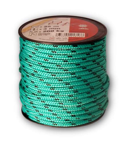 Chapuis MO325V Driza de poliéster - 200 kg - Diámetro 3 mm - Largo 25 m - Negro/Verde