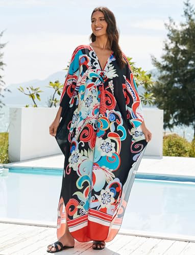 Image of KECVOT Kaftan Dresses for Women Plus Size Batwing Sleeve Caftans Long Bathing Suit Cover Up Maxi Beach Dress Loungewear