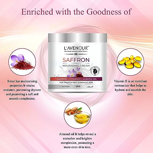 Image of L'avenour Saffron Nourishing Cream with Vitamin E & Almond Oil For Smooth, Soft & Radiant Skin | SLS & Paraben Free Kesar Moisturizer For Dry Skin, Men & Women - 100ml (Pack of 3)