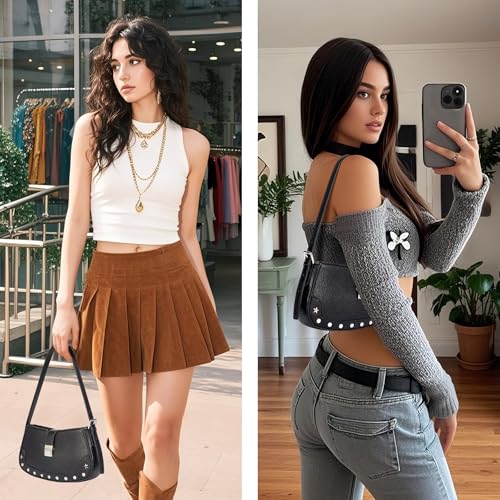 Y2K Purse Small Shoulder Bag for Women Goth Emo Punk Purse with Studded Rivet Design2