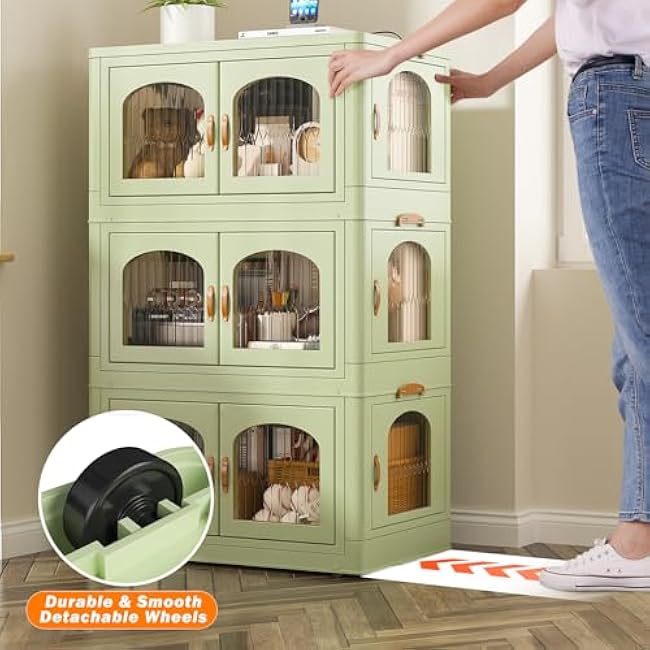 EnHomee 32GAL Storage Bins with Lid Large Stackable Storage Bins with Wheels and Door Storage Containers Box for Closet Organizers and Storage Plastic Drawer Storage for Bedroom Office Kitchen School