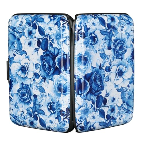 ELFISH RFID Blocking Credit Cards Holder Aluminum Wallet Metal ID Case for Men Women(Blue and White Peony)3
