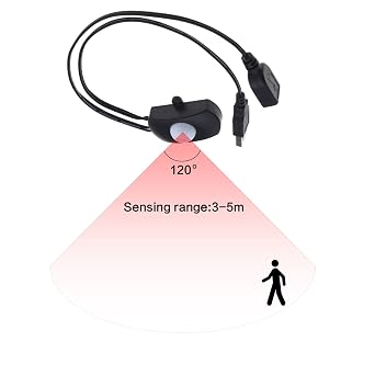 PIR Motion Sensor Switch DC 5V-24V 5A Occupancy Sensor Switch for LED Lighting PIR Infrared Motion Sensor Detector Automatic Switch LED Strip USB Interface Black
