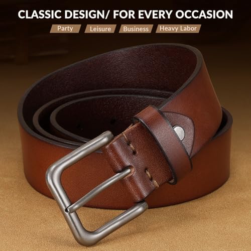 Image of Men's Leather Belt Full Grain Leather Belts for Men Handmade Real Solid Top-Grain Leather Heavy-Duty Work Belt Gifts
