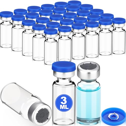 30 Pcs 3ml Sterile Vials Empty Vials for Injection, Blue Lid