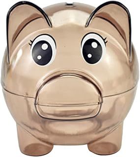ULTNICE Cute Piggy Bank Plastic Cartoon Pig Coin Bank Money Bank Unbreakable Clear Money Box Saving Coin Box for Kids Adults Gifts (Coffee)