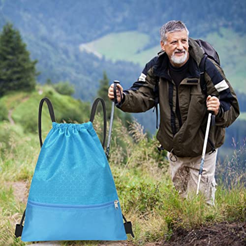 Image of Drawstring Backpack Bag, Waterproof Draw String Back Sack with Zip Pocket, Gym Drawstring Bags Swim Bag for Men Women