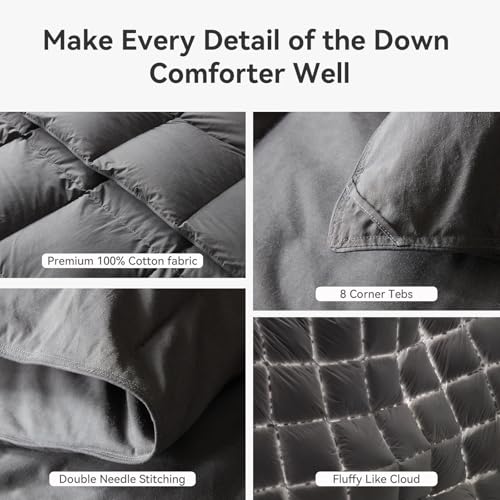Image of L LOVSOUL Goose Feather Down Fiber Comforter Full Size, 100% Organic Cotton Fabric Duvet Insert,1200TC,750+FP, Hotel Collection, Heavyweight Grey with 8 Tabs,86X82IN