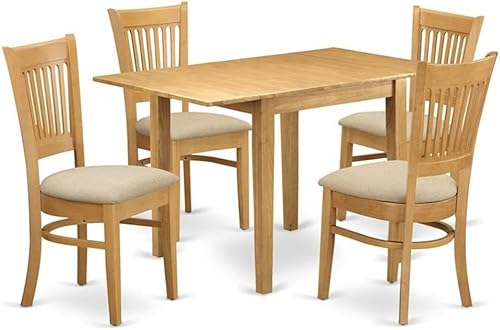 East West Furniture NDVA5-OAK-C - Juego de mesa y sillas de cocina de 5 piezas, incluye una mesa de comedor rectangular con gotas y 4 sillas