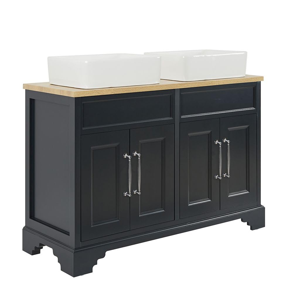 Milano Chrome (T Bar) Thornton Black Grey 1210Mm Bathroom Vanity Unit Square Basin Chrome Handle