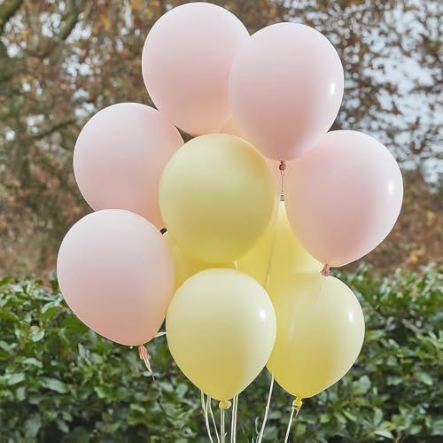 Image of Regular Balloon Combo For Decoration with Glue Dots & Balloon Arch Strip - Party Decor Set For Easy Party Setup (PINK YELLOW, 50)