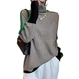 [J-Scott] [ジェイスコット] ヘリンボーンニットトップス タートルネック プルオーバー ゆるシルエット10分袖 グリーン JS105-GR-L