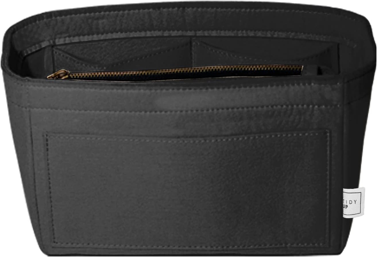TIDY UP Cara Classic Felt Bag Organizer Insert for Women's Handbag, Tote, and Travel Organizer with Multiple Compartments - Stylish Toiletry and Cosmetics Storage Solution for Ladies (Black)