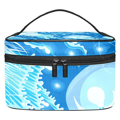 Trousse de toilette pour dame Bleu méduse avec compartiments de maquillage
