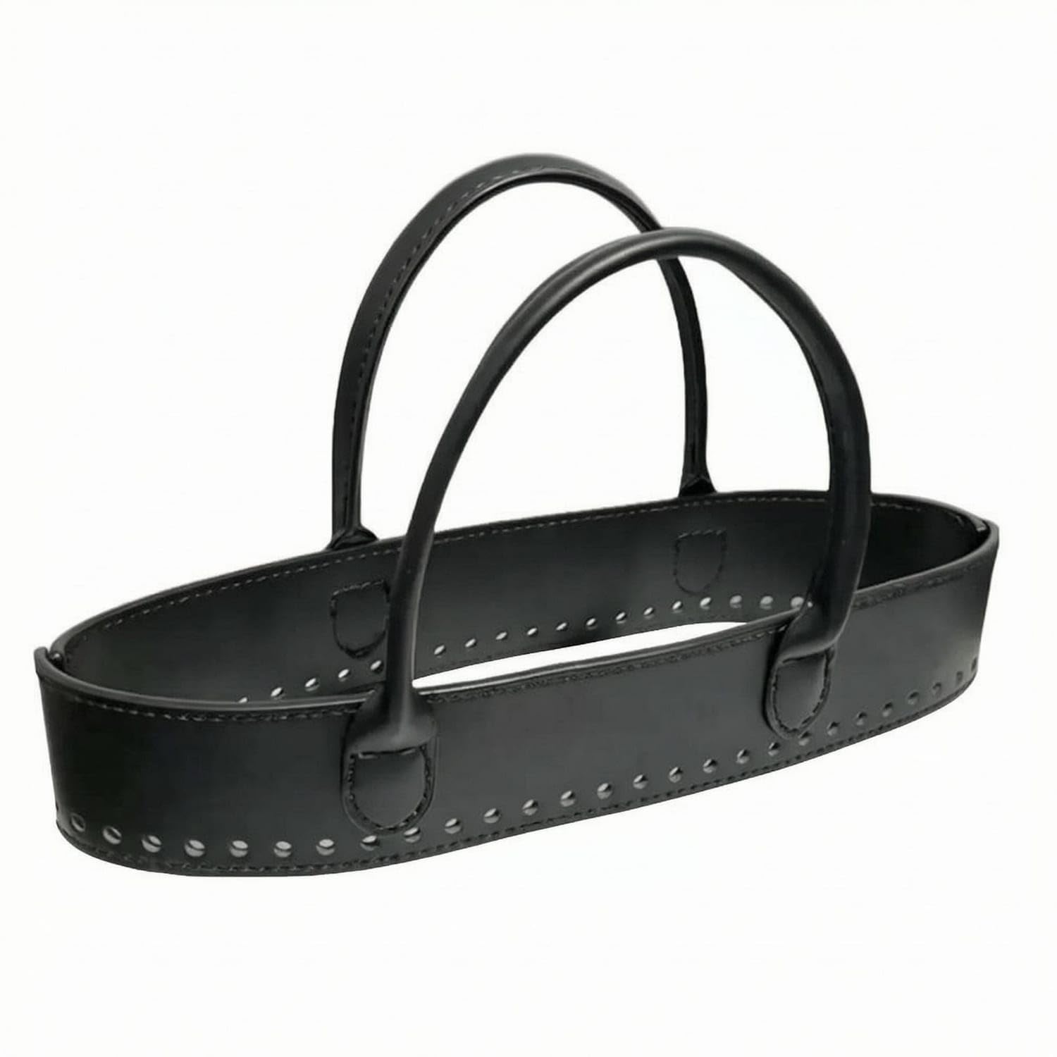 Topstitched Open-Top Handbag Body Structured Leather-Like Handbag Base, Black, Pu Leather-image-9
