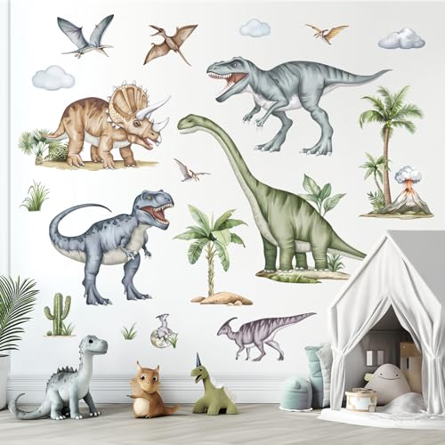 decalmile Large Dinosaurs Wall Stickers Animal Dino Tropical Palm Tree Wall Decals Boys Bedroom Playroom Baby Nursery Wall Decor(XXL)