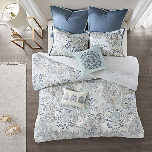 Madison Park Season Set, Matching Bed Skirt, Decorative-Pillows, Queen(90"x90"), Isla, Floral Medallion Blue 8 Piece by Madison Park - Image 3