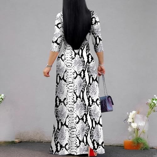 Image of PinkPatty Women's Print Maxi Dresses 3 /4 Sleeve Flowy Long Dress V Neck Wrap Tie Waist Sundress