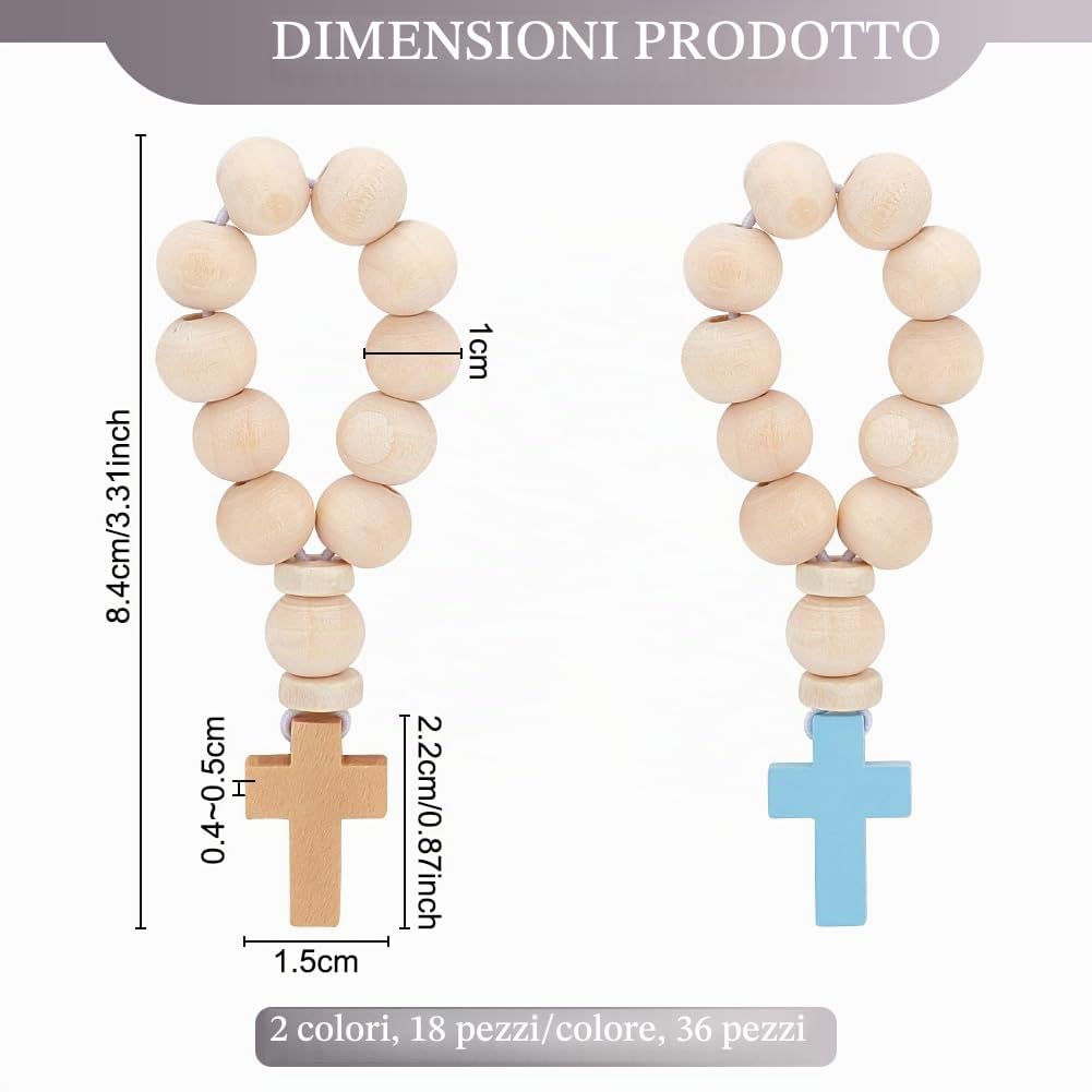 OLYCRAFT 36pz Rosario in Legno Perline con Ciondolo A Croce Rosari Cattolico Mini Rosari Classici Rosario con Perline di Legno per Bomboniere Uomini e Donne Battesimo Prima Comunione Cresima 84mm