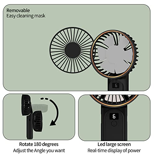 Tunise Portable Handheld Fan, Portable Fan Rechargeable, 4000Mah, 180° Adjustable, 6 Speed Wind, Display Electricity In Real Time, Usb Rechargeable Foldable, Quiet Personal Fan With Power Bank Black #TOP3