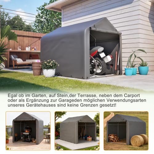 Garage per bicicletta con porta a rullo, 160 x 220 x 165 cm, resistente alle intemperie, in polietilene, per biciclette, moto e attrezzi da giardino, salvaspazio, per giardino, terrazza, cortile