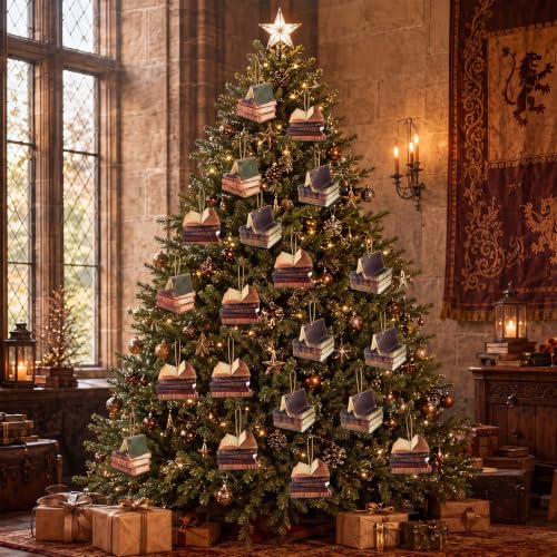 Image of Soulchen 24 Pcs Magical Wizard Party Decor Witch Magical Books Ornament Hanging Book Garland Vintage Wood Hanging Sign Scholar for Tree Room Library Birthday Party