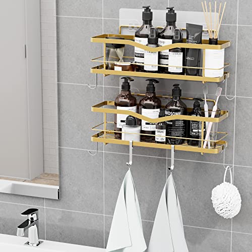 Mzf 2-Pack Shower Caddy, No Drilling Adhesive Shower Shelf, Rustproof Stainless Steel Bathroom Shower Organizer Storage, Shower Shelf For Inside Shower & Kitchen Storage, Gold #TOP1