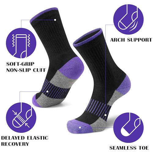 Image of Gonii Women Socks Hiking Running Thick Cushion Athletic Crew Socks 5-Pair | Breathable material, Arch support, Mid calf long length, Anti-blister, Elastic cuff for sport, Tennis, Cycling and casual
